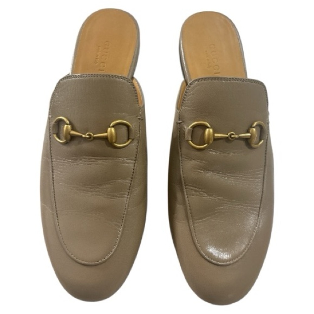 GUCCI Princetown Horsebit Leather Slipper Mules in Mud Taupe Size 37.5 - Picture 2 of 6